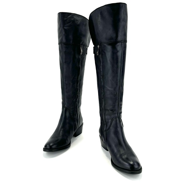 VINCE CAMUTO BOLLO BLACK LEATHER BLOCK HEEL STUDDED OVER-THE-KNEE/KNEE HIGH BOOT - Picture 13 of 14